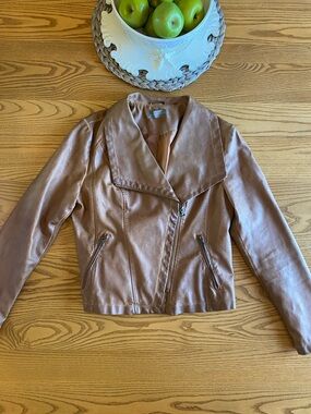 Cute! Women's Faux Leather Bomber Jacket - Brown Taupe